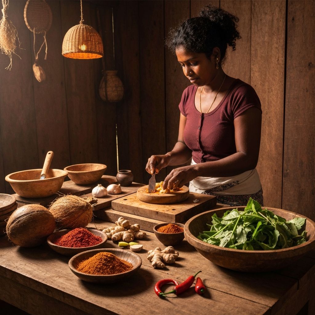 Traditional Sri Lankan village cooking with fresh ingredients